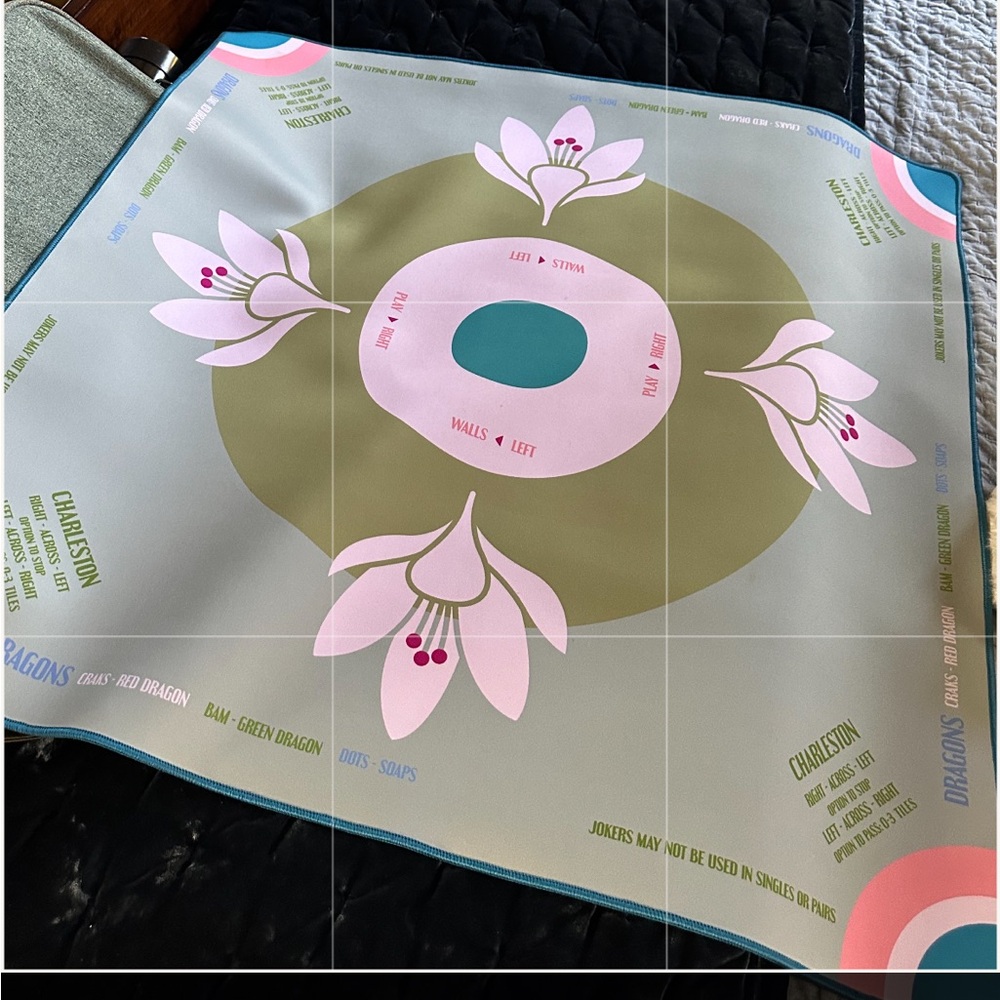 Mahjong Game Mat with Floral Design